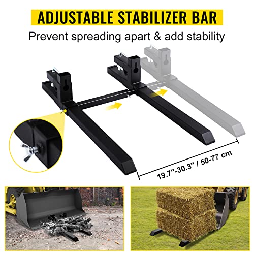 Vevor Pallet Forks, 1500 Lbs Clamp On Pallet Forks 43" Total Length, Tractor Bucket Forks With Adjustable Stabilizer Bar, Heavy Duty Pallet Forks For Tractor Attachments, Skid Steer, Loader Bucket #TOP2