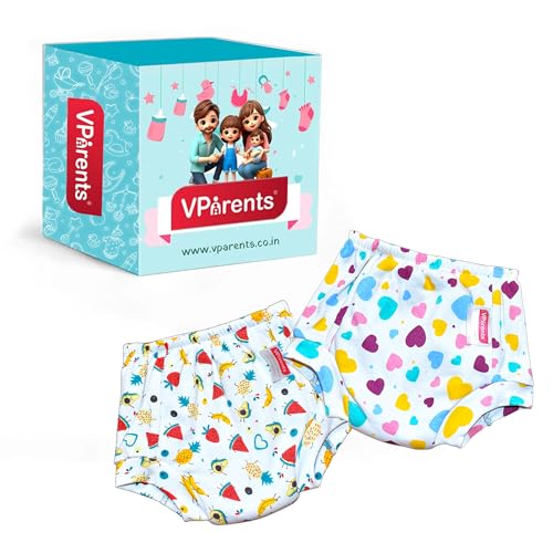 Image of VParents Padded Underwear for Babies and Toddlers with 3 Layers of Cotton Padding Potty Training Pull Up & Diaper-Free Time Pack of 2 (1-2 Years) Watermelon and Heart