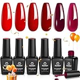 Beetles Red Gel Polish Set - 6 Colors Burgundy Red Gel Nail Polish Popular Shimmer Red-Obsession Collection Nails Art Design Soak Off Uv LED Nail Kit Minicure DIY Home Gifts for Women