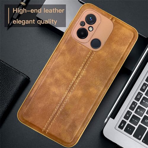 Image of A rtistque Premium Thread Leather Back Cover Case for Mi Redmi 12C / Poco C55 | Drop Protection | Smooth Grip | Raised Camera Edges - Brown