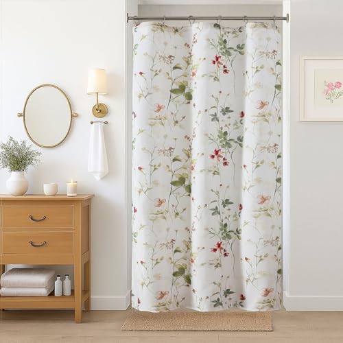 OVZME Floral Stall Shower Curtain 36W x72L Plant Leaves with Floral Short Narrow Half Shower Curtain for Bathroom Modern Farmhouse Waterproof Cloth Fabric Chic Home Decor 36Wx72L Inches