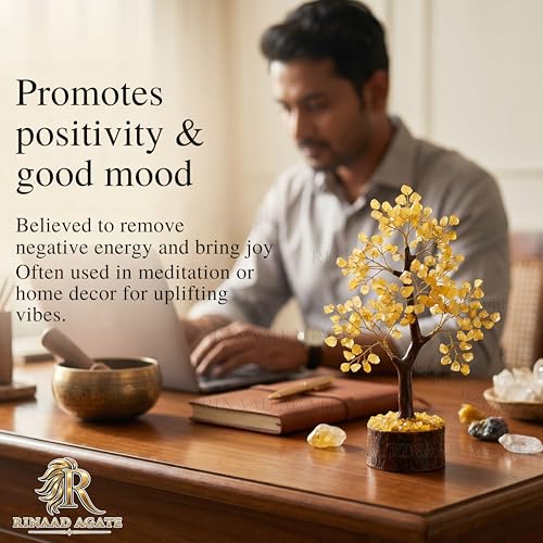Image of Citrine Crystal Tree with 300 Chips - 11 Inch Vastu Feng Shui Money Tree for Wealth, Prosperity & Positive Energy | Lucky Healing Crystal Decor for Home Office Gift India
