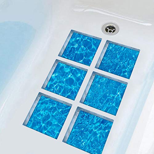 Upstore 1Set 6Pcs Blue Waterproof Cool Summer Sea Series Non Slip Self Adhesive Bathtub Tattoos Tub Stickers Film Decals Appliques Anti-Skid Wall Sticker Pads Bath Treads For Bath Tub Pools Supplies #TOP20