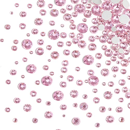 Image of Beadsland Rhinestones for Makeup,8 Sizes 2500pcs Pink Flatback Rhinestones Face Gems for Nails Crafts with Tweezers and Wax Pencil,Light Pink,SS4-SS30