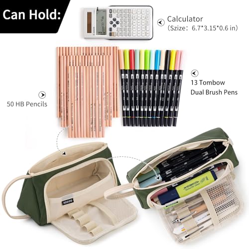 Image of EASTHILL Polyester Big Capacity Pencil Case High Large Storage Pouch Marker Pen Case Simple Stationery Bag School College Office Organizer For Teens Girls (Deep Green)
