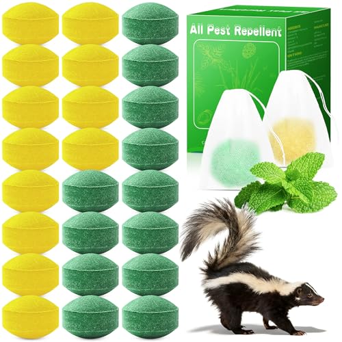 24 Pack Natural Peppermint Oil Raccoon Repellent Outdoor, Skunk Repellent with 24 Mesh Bags for Yard...