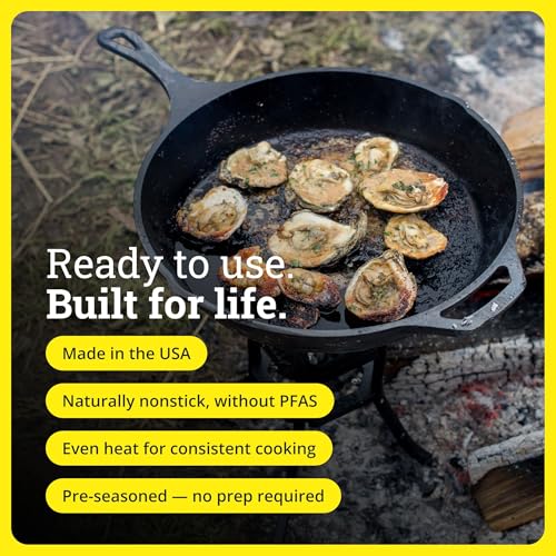 Image of Lodge Seasoned Cast Iron Skillet - PFAS-Free, Non-Toxic Cookware - Use with an Oven, Stove, Grill, or Campfire - Naturally Non-Stick & Oven Safe - 13.25 Inches