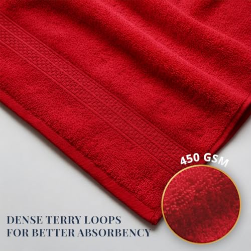 Image of LANE LINEN 450 GSM 100% Cotton Colorado Hand Towel 2PC - Red | Ring Spun Cotton Weave, True 60x40cm Each, Quick Dry & Absorbent, Napkins for Gym, Workout, Sports