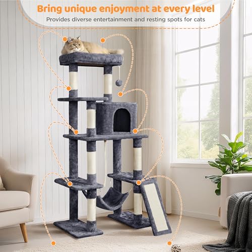 image for Yaheetech 54in Cat Tree Tower, Multi-Level Pet Stand Furniture with Ha