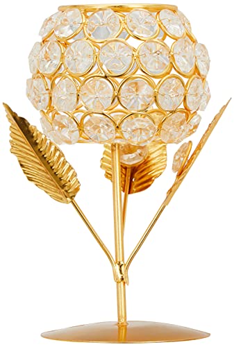 Image of Amazon Brand - Solimo Gold Plated Crystal Candle Holder - Decorative Tea Light Stand Votive for Home decor (Set of 2)