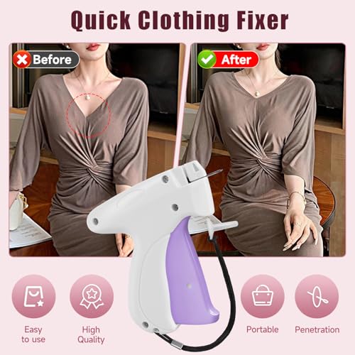 Image of Micro Sewing Gun Stitch Gun for Clothes, White /Light Purple Color Versatile Stitching Gun for Hemming Pants Repairing Seams and More