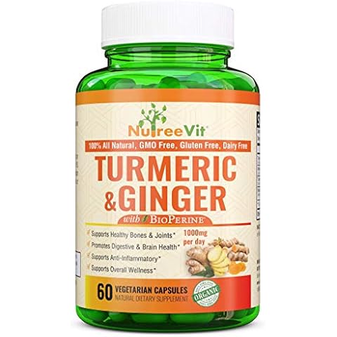 NutreeVit 100% Organic Turmeric Curcumin with BioPerine & Ginger 95% Curcuminoids 1500mg - Black Pepper for Absorption, Made in USA, Natural Immune Support, Turmeric & Ginger Supplement (90 Count) Cover