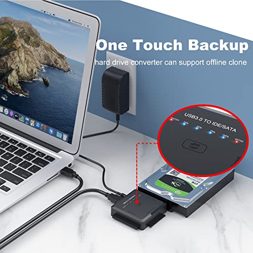 Image of USB 3.0 to SATA IDE Converter, External Hard Drive Reader Recovery Adapter Kit for Universal 2.5 inch 3.5 inch SSD HDD CD /DVD Optical Drives, w /One Touch Backup Function