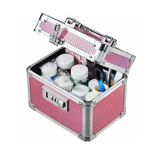 Adazzo Medicine Lock Box with 3-Digit Combination Lock – Pink Lockable Storage Box for Medication, Small Lock Box for Valuables, 7' Locking Medicine Box, Lock Box for Home Travel Dorm