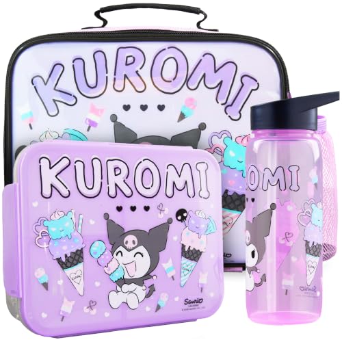 Get Trend Kuromi Girls Lunch Bag Bento Box & Water Bottle 3 Piece Set