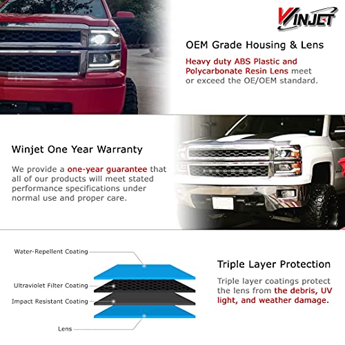 Winjet Compatible With [2014-2015 Chevrolet Silverado 1500] Led Drl Bar Projector Headlights #TOP2
