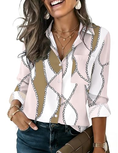 HOTOUCH Womens Button Down Blouse V Neck Long Sleeve Shirts Work Tops - image 2