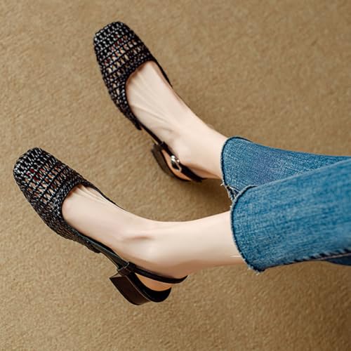 Chaussures d'été tressées avec talon carré stable et bout ouvert - 7