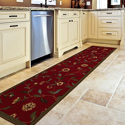 Ottomanson Ottohome - Alfombra rectangular, base de goma, diseño de hojas contemporáneo, 57 x 210 cm, color rojo Cover