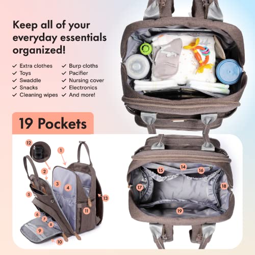 Image of Dikaslon Diaper Bag Backpack with Portable Changing Pad, Pacifier Case and Stroller Straps, Large Unisex Baby Bags for Boys Girls, Multipurpose Travel Back Pack Moms Dads, Brown