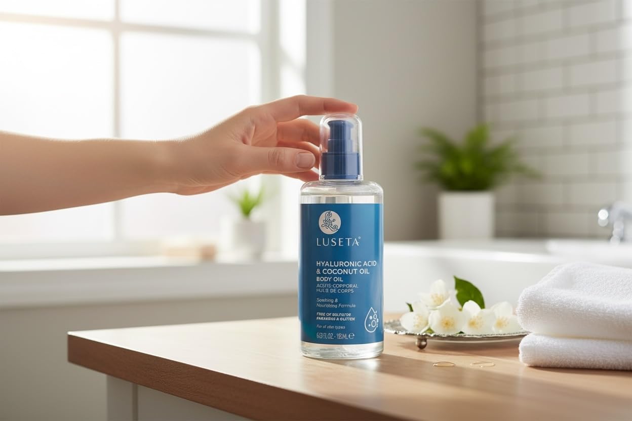 Luseta Hyaluronic Acid + Coconut Body Oil – Powerful Deep Moisture to Nourish & Soften Skin 6.08 FL Oz