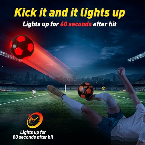 Hot Bee Leuchtender Fußball, Aufladbarer LED Gummi Ball Mit Tasche - Weihnachten Geburtstag Geschenke für 8-12 Jahre Jungen Kinder Teens Spielzeug