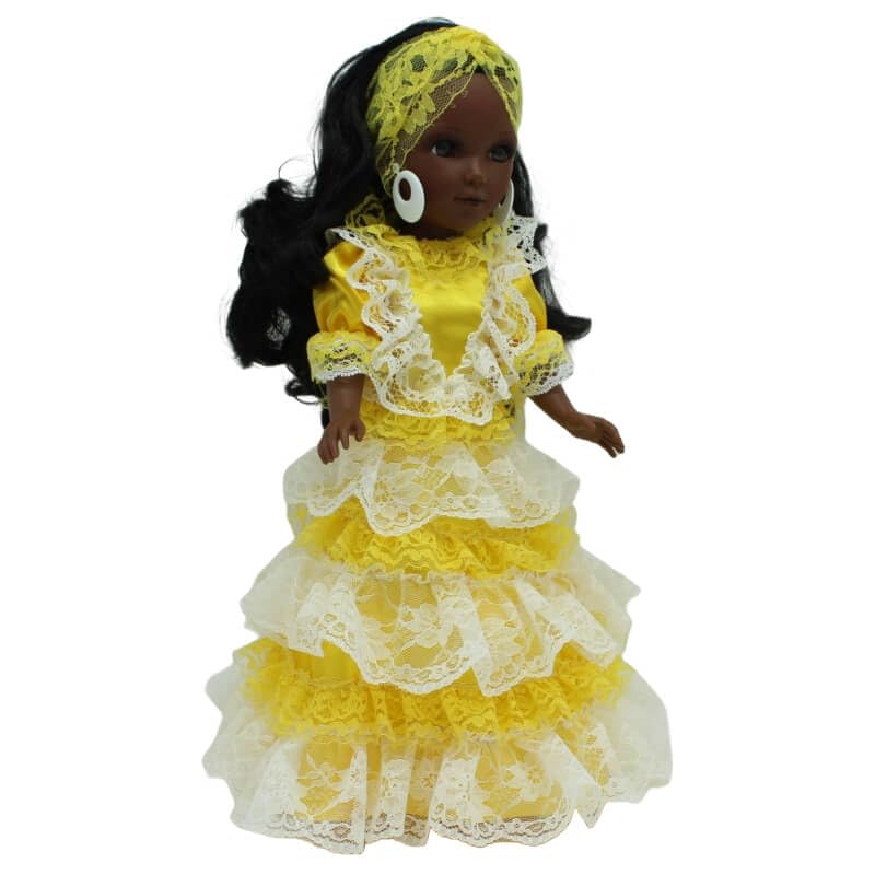 FOLK Muñeca Mari's mulata Oshun Ochun Vidal Rojas Dolls Original 41 cm. colección Vestido religioso santera. Fabricada en España Artesanía