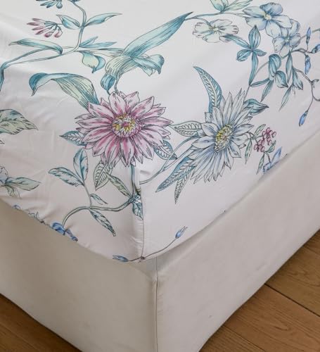 Image of JSD Pink Blue Floral Printed Full Sheet Set Extra Deep Pocket | 4 Piece Soft Botanical Microfiber Sheets, OEKO-TEX Certified, Easy Care
