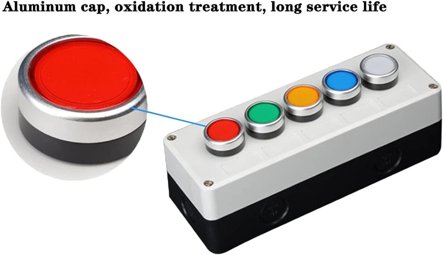 Caja de control de interruptor con botón de luz, 24V/220V, con botón de parada de emergencia, interruptor industrial de reinicio automático, caja impermeable(3 Mushroom Yg,24V)