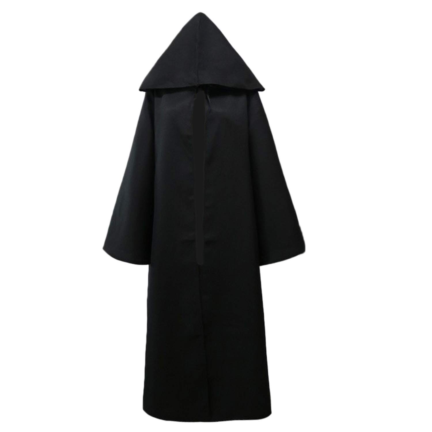 JIAHG Halloween Jedi Warrior Hooded Cloak Black Wizard Vampire Robe Medieval Knight Cloak Adult Gothic Costume Cape with Hood Fancy Dress Witch Mantle Cosplay Outfit for Men Women (Black)
