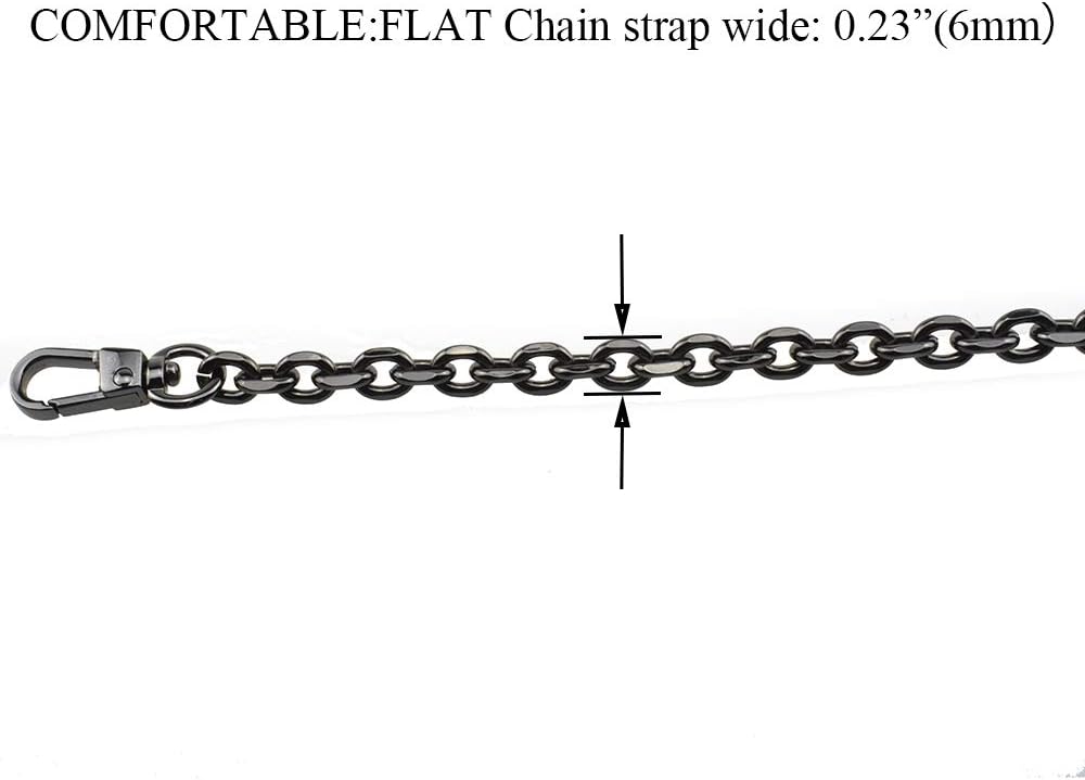 HAHIYO Mini Pochette Purse Chain Strap Thin Wide 6mm for LV Length 15.7 Inches Thick 2mm Shiny Black for Handbag Wallet Clutch Comfortable Flat Metal Strap 1 Pack - Image 2