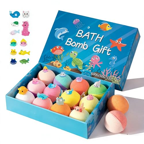 Bath Bombs for Kids with SurpriseSPRINGInside, 12 Pack Kid Bath Bombs Gift Set,Easter Basket Stuffers for Boys Girls BubbleBath with Toys Inside Skin Repair