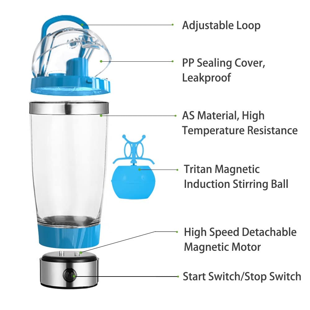 450 ML Shaker Proteico Elettrico Bottiglia Shaker Per Proteine ​​Portatile Frullatore Per Frullati Movimento Automatico Vortex Senza BPA A Prova Di Perdita Per Ufficio, Palestra, Viaggi