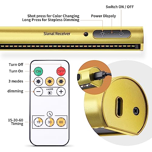 Image of Battery Operated Wireless Picture Light,Rechargeable /Plugged in 31.5inch Painting Display Light,Remote Control Wall Lights with Three Modes and Timing for Art Frame (2 Gold)