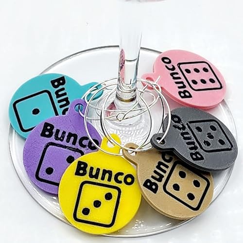 Bunco Prizes & Gifts – Bunco Dice Wine Glass Charms Set of 6 | Bunco Night Door Prizes, Hostess Gift, Game Night Accessories