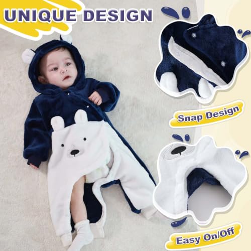Image of Fairy Baby Newborn Baby Snowsuit Bear Suit Romper Winter Warm Coat Infant Fleece Footie Jumpsuit for Girls Boys 0-18M