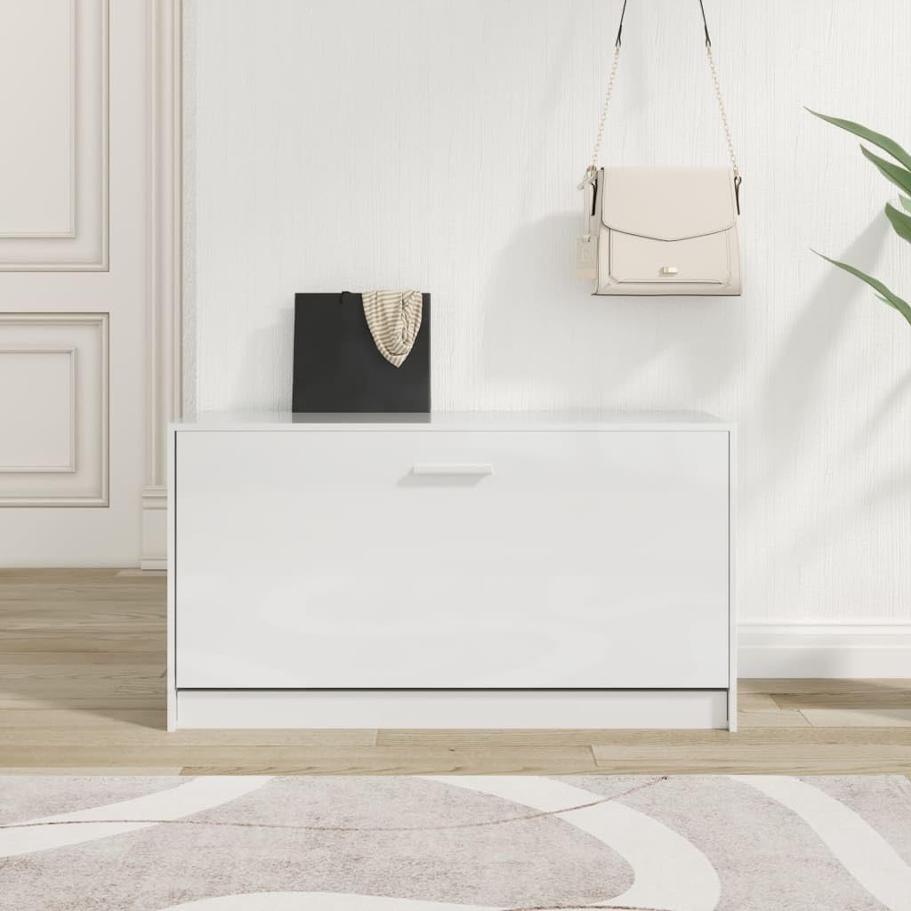 Banc à chaussures INLIFE blanc brillant pour organiser l'entrée familiale avec style au quotidien