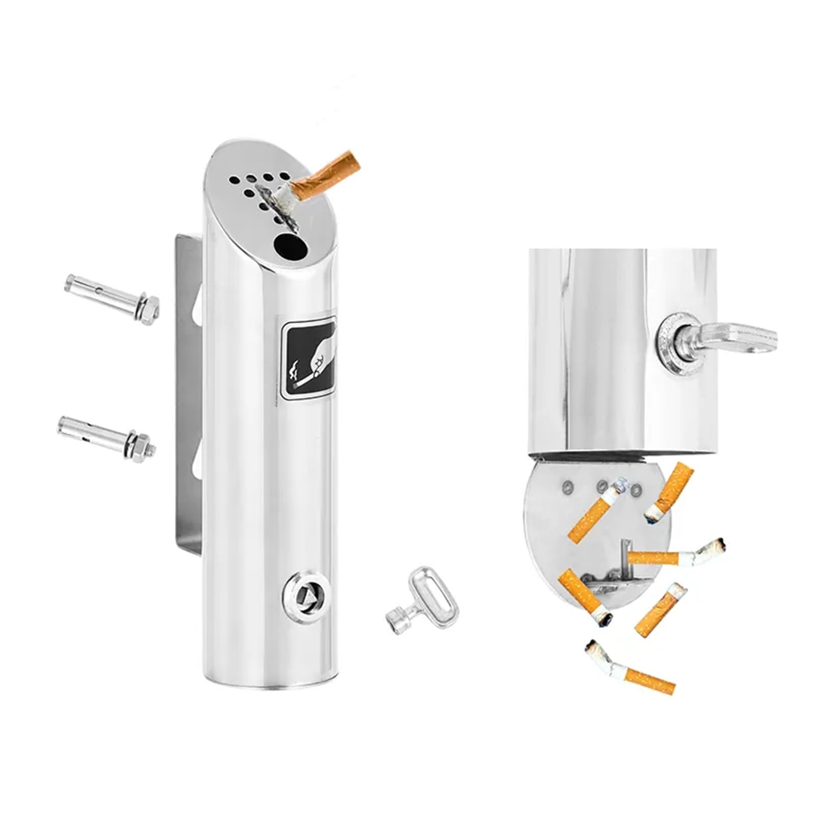 wall-mounted ashtray, Outdoor Ashtray - Wall Mounted Cigarette Bin Lockable for Pub Office Restaurant Bar Metal Commercial Butt Holder(20X5CM)