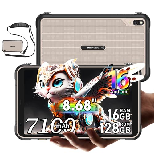 RugKing Pad Pro 4G Tablet Rugerizada Android 16, 16GB+128GB/TF 2TB Rugged Tablet con bandolera, 8,68 pulgadas 90Hz, 7100mAh, 16MP, IP68/IP69K Estanca, 4G Dual SIM/eSIM/5G WiFi/GPS/OTG/NFC, Gris