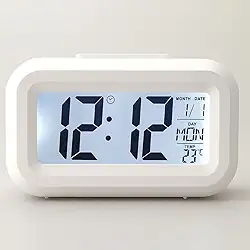 Relógio de Mesa Digital Despertador a Pilha com Termômetro e Calendário, Luz Noturna Azul, Design Moderno e Compacto para Quarto, Escritório e Viagem