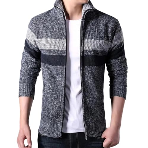 Kelsiop Men's Knitted Zipper Cardigan Sweater Stand Neck Casual Fall Winter Warm Long Sleeve Outerwear