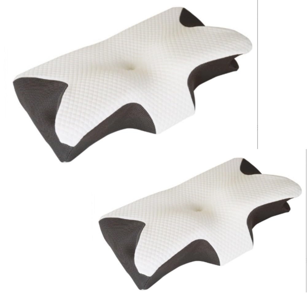 OHMG - Almohada ergonómica para dormir en el lado y en la espalda, cojín ortopédico de memoria ajustable 2 en 1, 58 x 37 x 14 cm (2P)