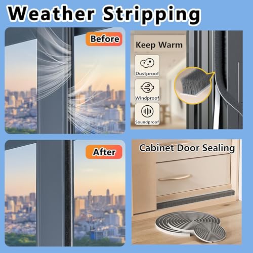 Image of Pile Weather Stripping Brush Seal Strip for Door Window Gap 0.2 x 0.4in x 66FT Self Adhesive Draft Stopper Soundproof Insulation Weather Seal Strip for Interior Sliding Glass Door Garage Door