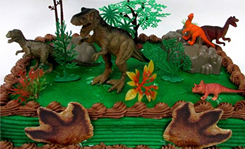 Prehistoric T-Rex DINOSAUR 12 Piece Birthday CAKE Topper Set Featuring a T-Rex and 4 Random Dinosaur Figures, Themed Decorative Accessories, Dinosaurs Average 1/2" to 4" Inches Tall