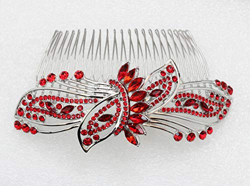Peine grande floral con cristales rhinestone rojo miniatura 3
