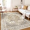 WITSHOCK Boho Area Rugs Machine Washable for Living Room Bedroom, Large 5×7 Vintage Non-Slip Stain Resistant Floor Carpet Indoor for Kitchen Dining Room Office Home Decor, Turmeric-Grey