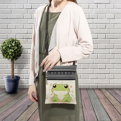 Lovely Frog Messenger Bag Small Ethnic Pattern Printed Adjustable Strap Crossbody Zipper Bag Lovely Frog Phone Bag Wallet Cute Shoulder Handbag for Women - 13