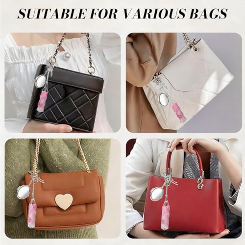 Image of MAYCREATE Bag Charms Y2K Metal Net Lipstick Holder Keychain with Touch Up Mirror, Fashion Golden Makeup Lipstick Balm Organizer Portable Chic Bag Charm Accessories