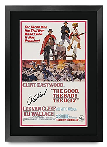 HWC Trading The Good, The Bad & The Ugly Movie Poster Clint Eastwood Signed 16 x 12 inch Framed Gift Printed Autograph Film Print Photo Picture Display - 16