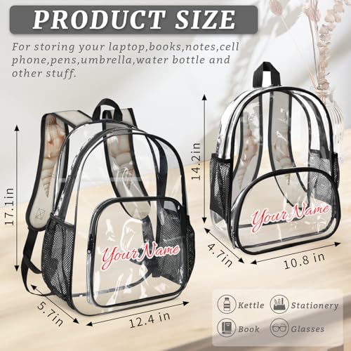 Personalized Large Clear Backpack Stadium Approved Heavy Duty PVC Plastic Custom Transparent Backpacks See Through Bag with Name, Vintage Shells Ocean Beach Theme4